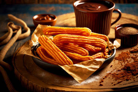 churros in deep golden crispy crust for delicious spanish breakfastの写真素材