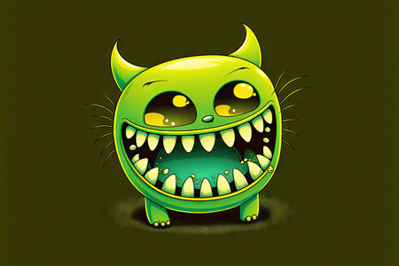 yellow green teeth of funny cartoon cat cute toothの写真素材