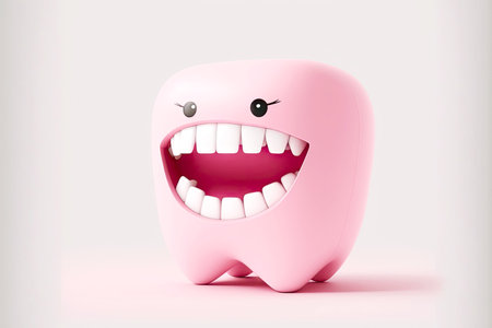 babys pink little mouth with cute tooth isolated on white backgroundの写真素材
