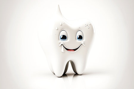 white little tooth with drops of water isolated on white background