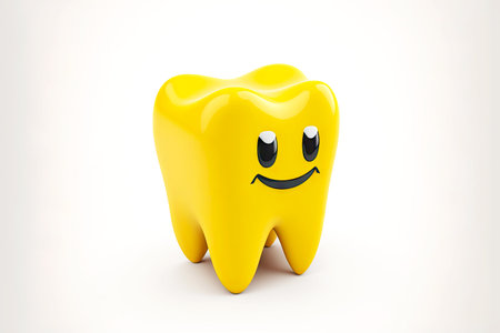 yellow cute tooth isolated on white backgroundの写真素材