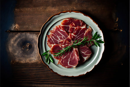hearty attractive jamon slices as snack with greens