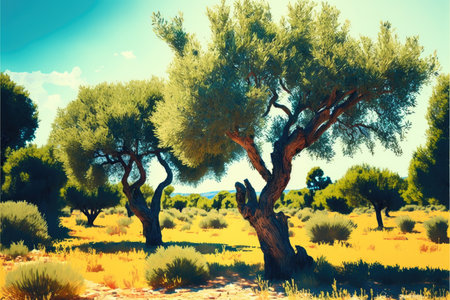 rural landscape with many green olive treeの写真素材