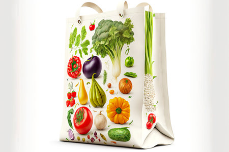 shopping bag with vegetables painted on surface sideの写真素材