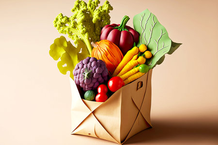 Great shopping bag with vegetables and products for delicious and organic nutritionの写真素材