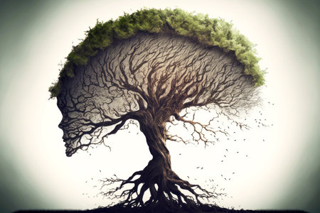 big tree and branches of tree over headの写真素材