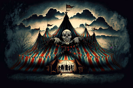 haunted circus at night digital illustrationの写真素材