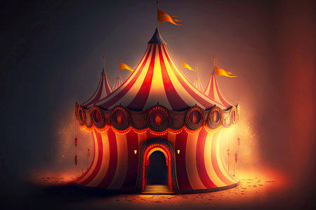 a 3d illustration of a circus tent with red colors and the lighting brighten theの写真素材
