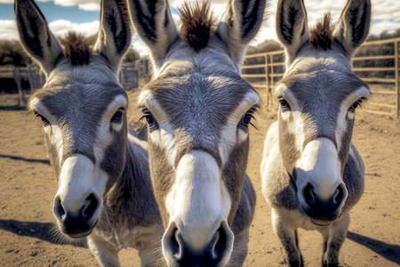 shot of farm donkeys up close generative aiの写真素材