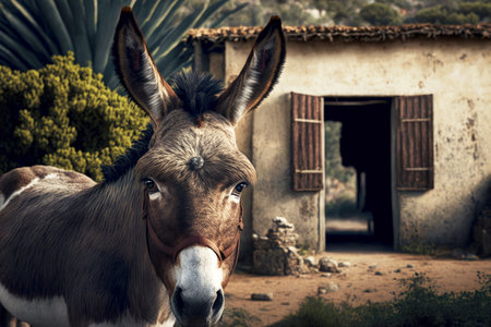 donkey in a farm in sintraの写真素材