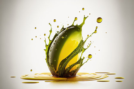 splashing drop of oil of argan on white backgroundの写真素材