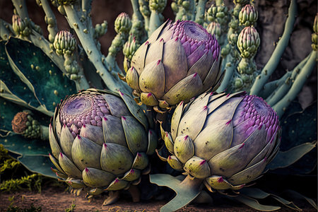 healthy artichoke buds grown in farmers field