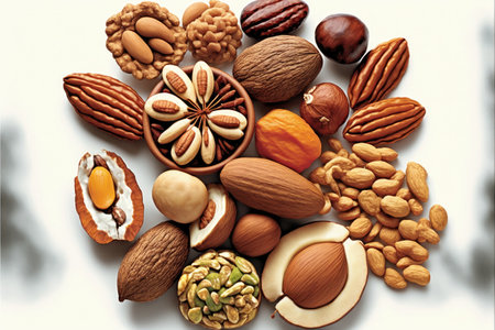 healthy food from different nuts and cashew on white