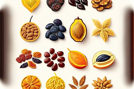 assorted dried apricots of nuts and berries on white background