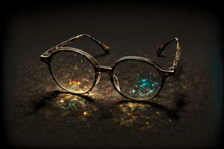 creative stylish eyeglasses masters with glasses close-up on dark background