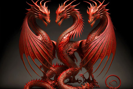 figure of mystical red dragons waving their wings