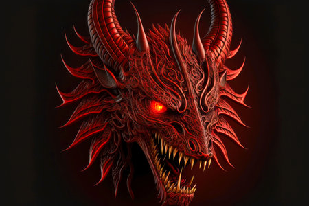 head of mystical evil red dragons with fanged mouthの写真素材