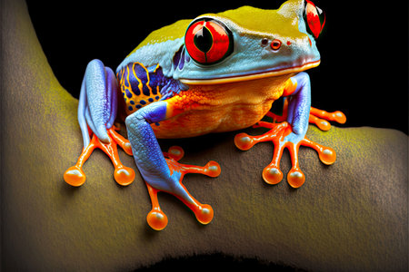 beaful red eyed tree frog with orange sides and blue belly