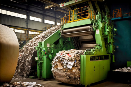 large machines at recycling of recyclables plant for recycled used paperの写真素材