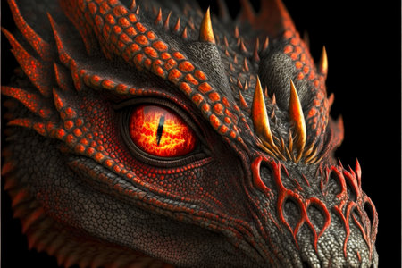 large head of fairy tail red dragons with orange eyesの写真素材