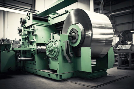 processing of metal sheets and coils on machine in workshop of aluminum industry, generative aiの写真素材