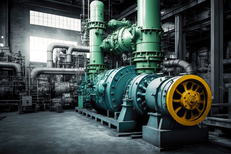 pipes and machinery in working factory, industry heavy industry, generative aiの写真素材