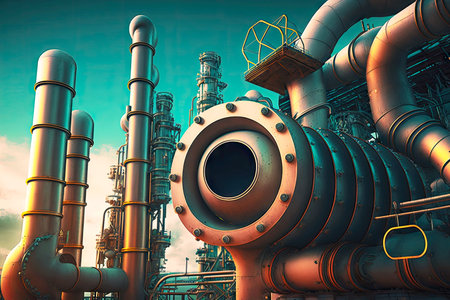 chemicals and petroleum industry concept, pipes at refinery plant, generative aiの写真素材