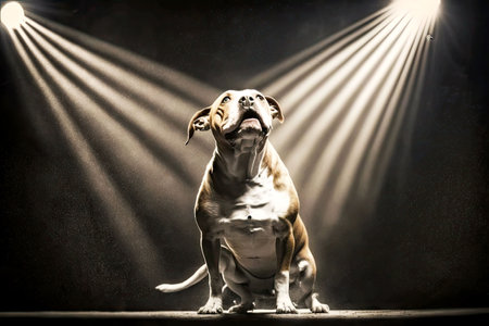 portrait of dog like a dancer on stage under the floodlights from above, generative aiの写真素材