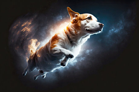portrait of dog flying in space, generative ai