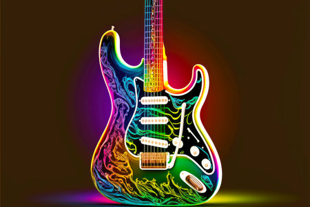 electric guitar with neon finish isolated on white background, generative aiの写真素材