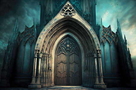 gothic church architecture with religious door to heaven, generative aiの写真素材