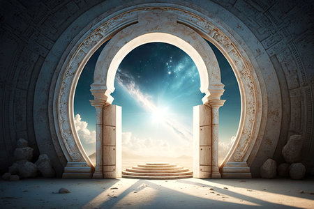 huge portal with arch in religion door to heaven, generative aiの写真素材
