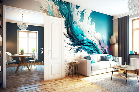 new interior design in apartment renovation walls painting with light furniture, generative ai