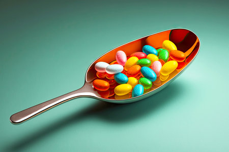 effective medicine to cure cough dry throat and mouth sweet candy in form of spoon, generative ai