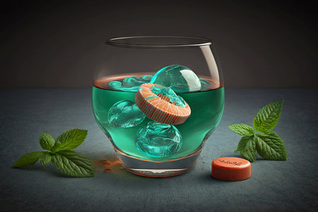 small glass of mouth-satiating mint cough drops with candy, generative ai