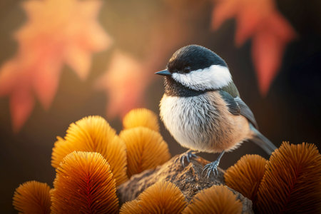 portrait of chickadee in a natural environment, generative ai illustrationの写真素材