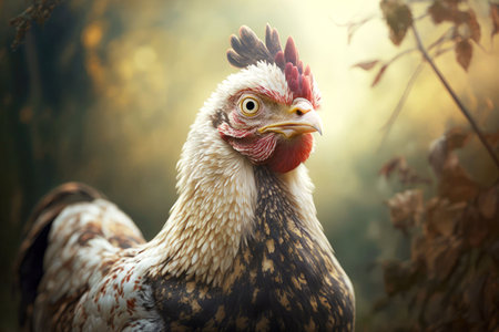 portrait of chicken in a natural environment, generative ai illustrationの写真素材