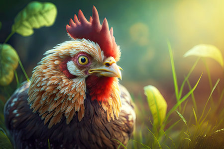 portrait of chicken in a natural environment, generative ai illustrationの写真素材