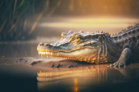 portrait of crocodile in a natural environment, generative ai illustrationの写真素材