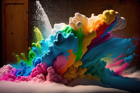 festival of colors in form of foam from spraying multi-coloured liquid during holi, created with generative aiの素材