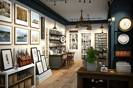a home decor shop, with a variety of unique and personalized items on display, created with generative aiの素材