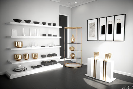 modern home decor store, showcasing sleek and minimalist furniture pieces, created with generative aiの素材
