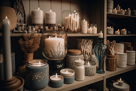 a home decor shop with an array of products, including candles, throws, and vases, created with generative aiの素材