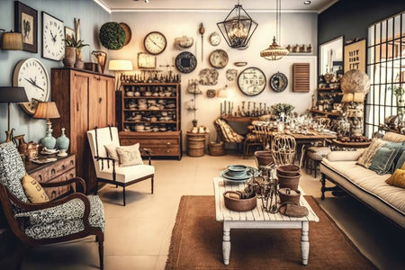 home decor shop, filled with stunning and unique pieces of furniture and decorations, created with generative aiの素材