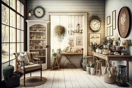 home decor shop, with variety of styles and textures on display, created with generative aiの素材