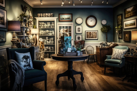 home decor shop, with variety of items on display and customer looking for inspiration, created with generative aiの素材