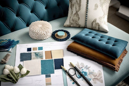 interior designer, choosing fabrics and textures for a room makeover, created with generative aiの素材