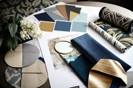 interior designer, choosing fabrics and textures for a room makeover, created with generative aiの素材