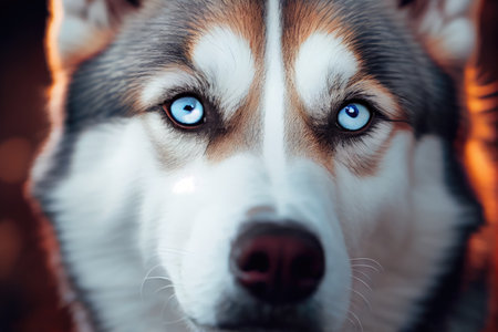 close-up of huskys eyes, showing its piercing gaze, created with generative aiの素材