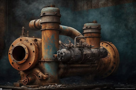 rusted pipe pumps in smoke industrial modern 4.0, created with generative aiの素材